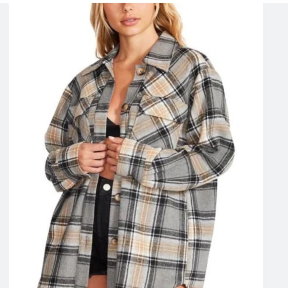 Women's Gray Plaid Lumberjack Shacket Jacket